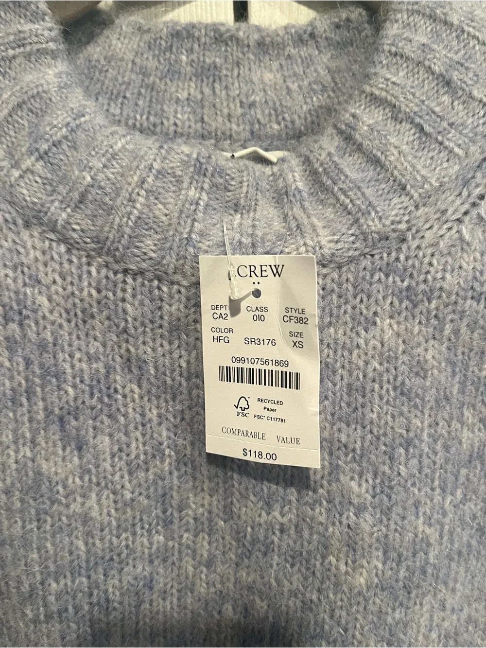 J. Crew Light Blue Puff-Sleeve Crewneck Sweater adorable Sz S NWT